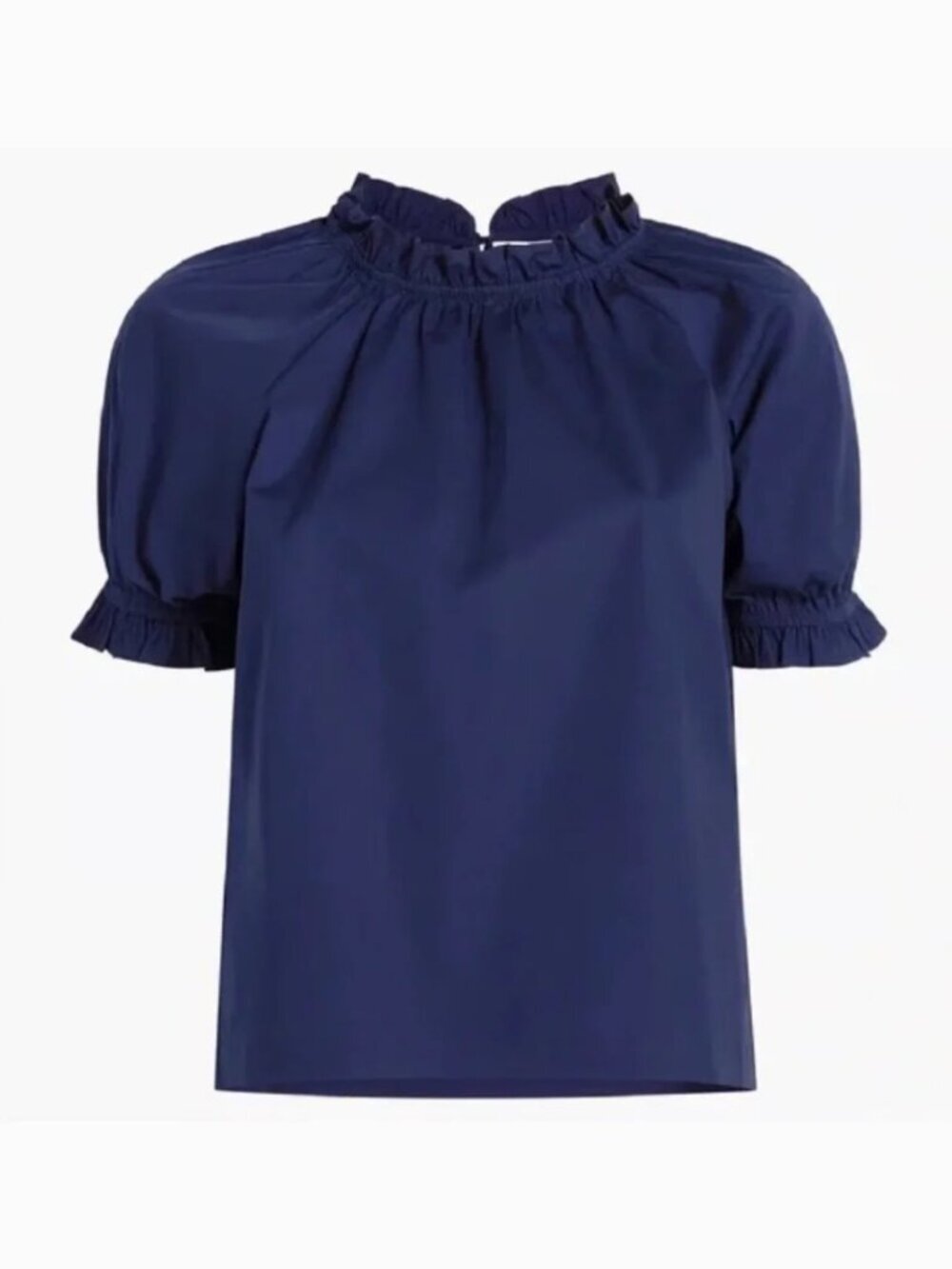 Hill House The Kit Short Sleeve Navy Blue Puff Sleeve Ruffled Blouse Sz Large